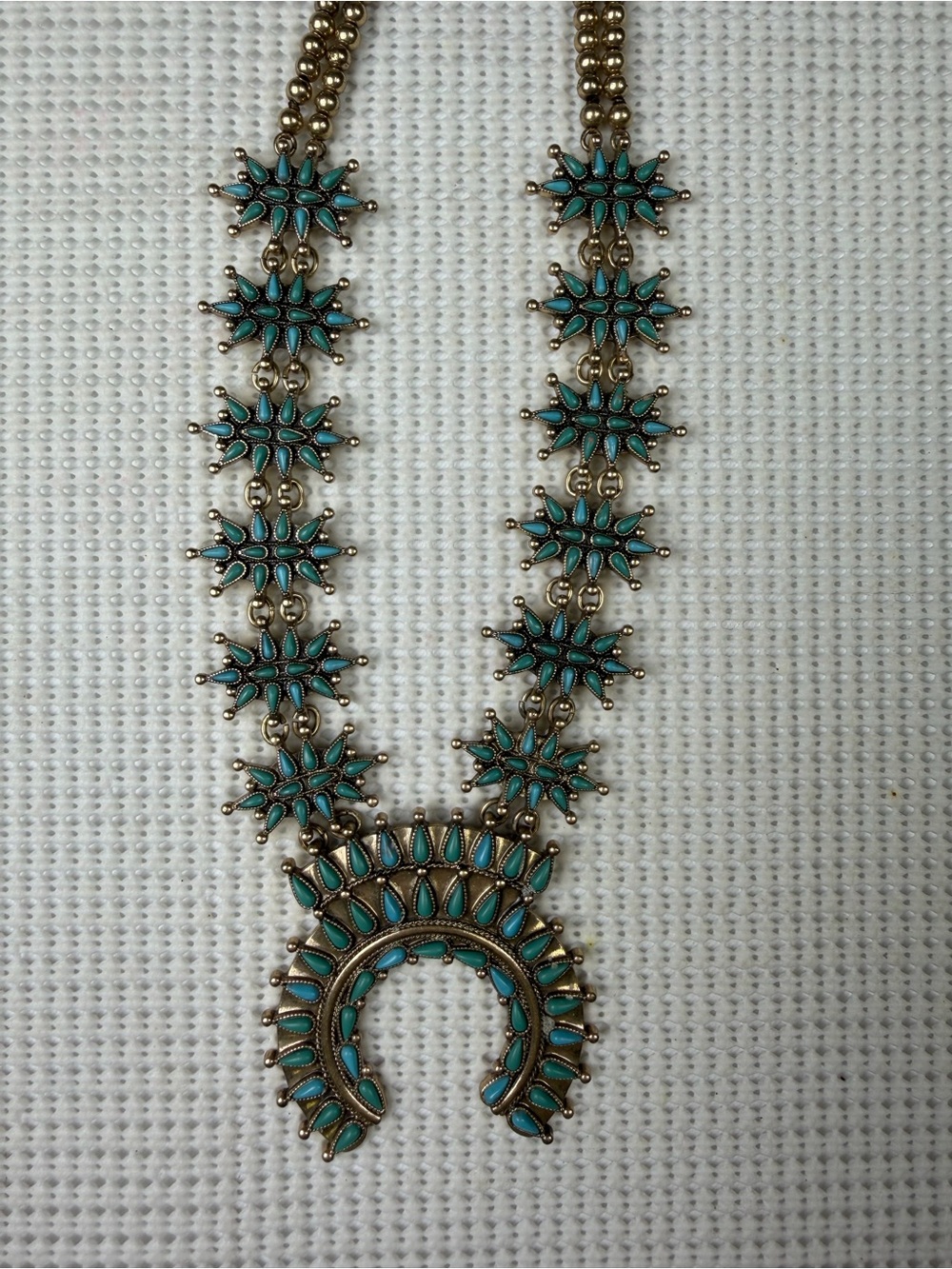 Faux Turquoise Statement Pendant Necklace - Squash Blossom Style - Picture 2 of 16